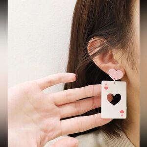 💕 Adorable Oversized Ace Of Hearts Playing Card Drop Earrings 💕